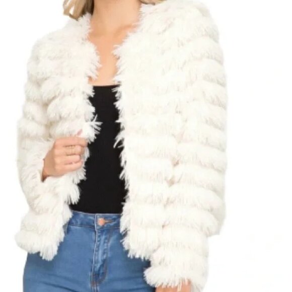 SHE + Sky Faux White Shag Teddy Jacket cruella de vil costume idea - Picture 6 of 6